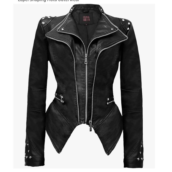 Olivia Miller Jackets & Blazers - Olivia Miller Womens Black Faux Leather Studded Biker Moto Jacket XL New